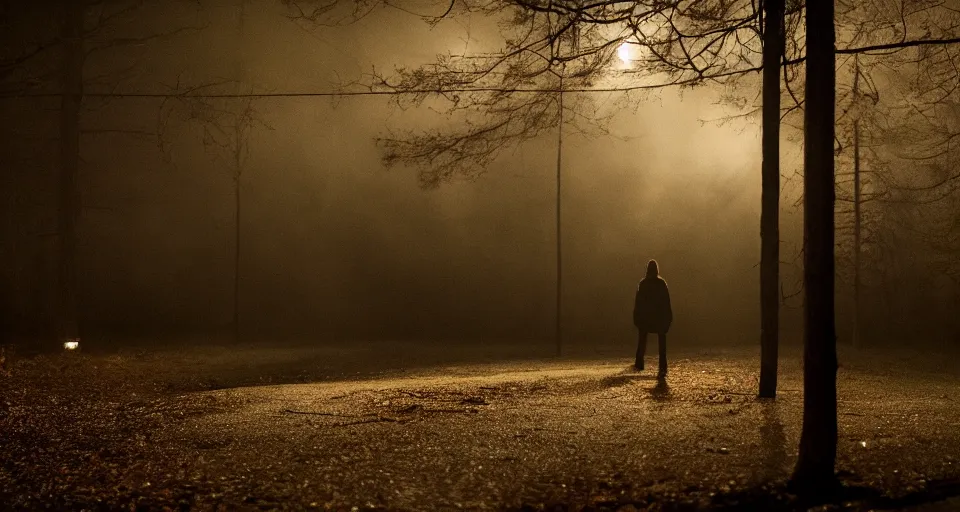 Image similar to Hereditary (2018) high contrast lighting, night scene, film still