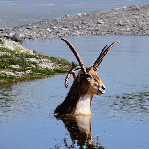 Image similar to ibex eating edelweiss on a mountain lake