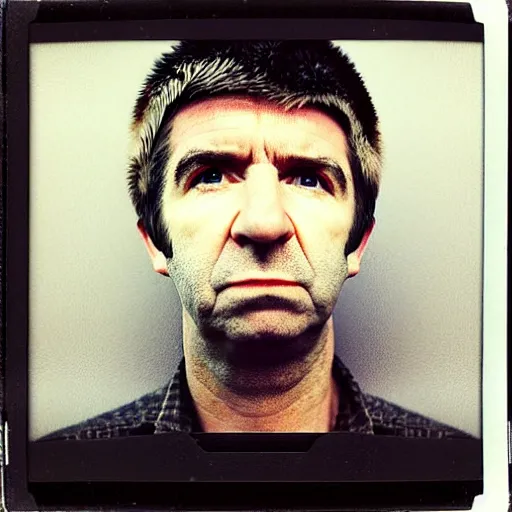 Image similar to Mugshot Portrait of Noel Gallagher, taken in the 1970s, photo taken on a 1970s polaroid camera, grainy, real life, hyperrealistic, ultra realistic, realistic, highly detailed, epic, HD quality, 8k resolution, body and headshot, film still, front facing, front view, headshot and bodyshot, detailed face, very detailed face