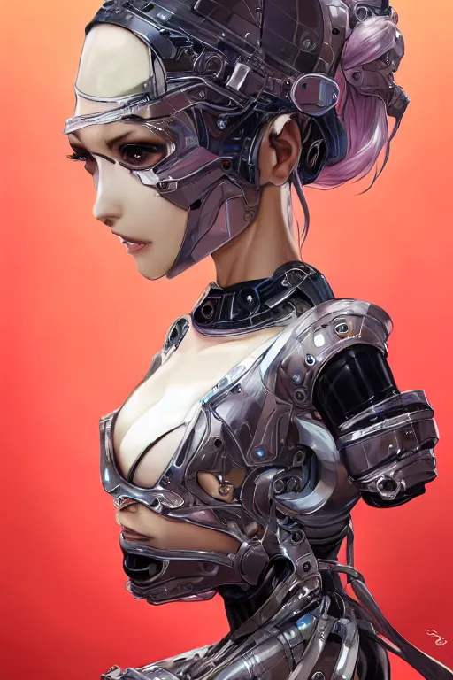 Image similar to femalecyborg head wrapped in silk, 3d, sci-fi fantasy, intricate, elegant, highly detailed, lifelike, photorealistic, digital painting, artstation, illustration, concept art, sharp focus, art in the style of Shigenori Soejima