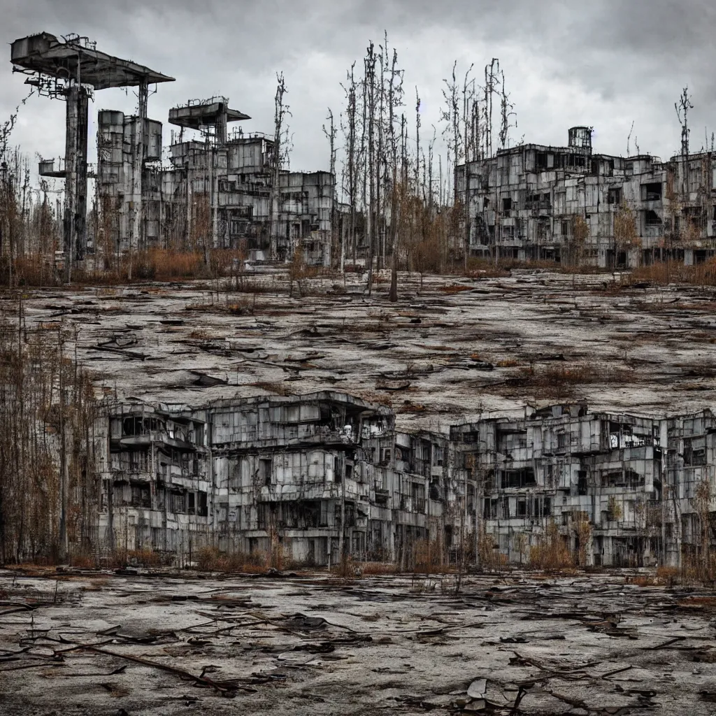 Image similar to diesel - punk style, abandoned pripyat city