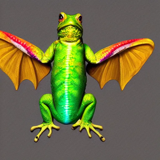 Image similar to three animals,trio, toad with wings front view, rainbow reptile front view, golden lizard front view, trio, artstation, concept art, master illustration, details, good clear quality, fun - w 704