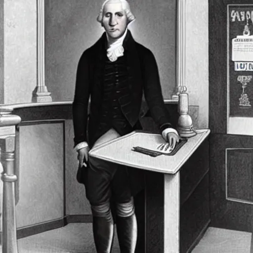 Image similar to george washington as a modern convenience store clerk