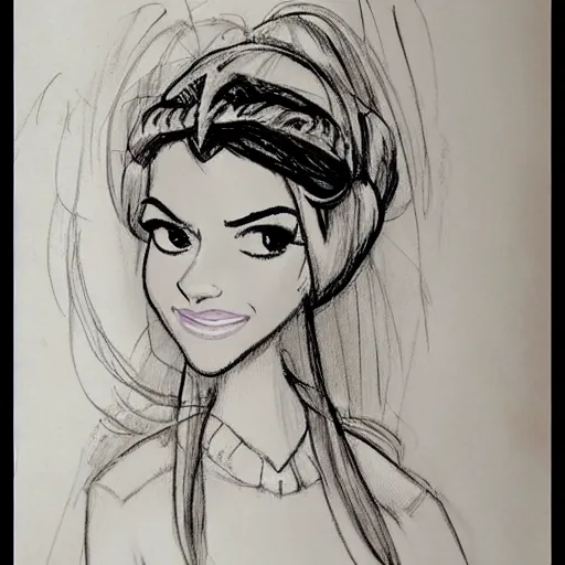 Image similar to milt kahl sketch of victoria justice with tendrils hair style as princess padme from star wars episode 3