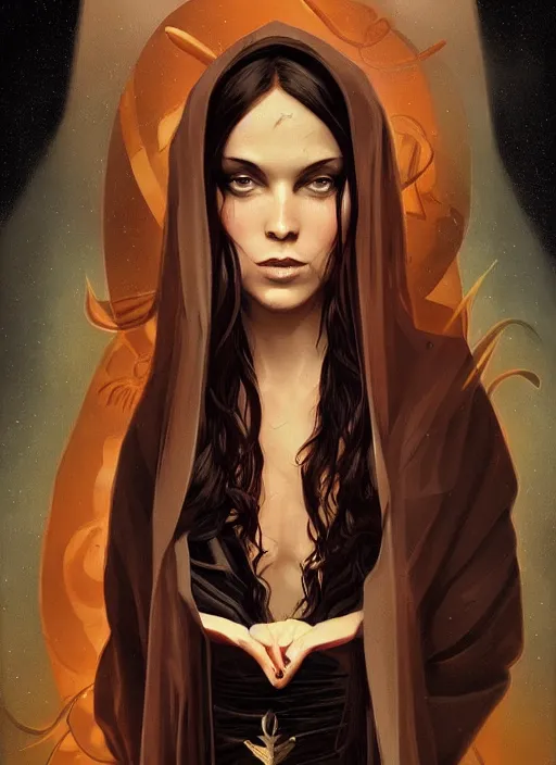 Image similar to tarot!!, high priestess, no noise, elegant, concept art, sharp focus, beautiful face!!, digital art, smooth defined outlines!!, human anatomy, human structure, vector background, dark fantasy, by Brom, trending on Artstation, Tom Bagshaw, Sargent