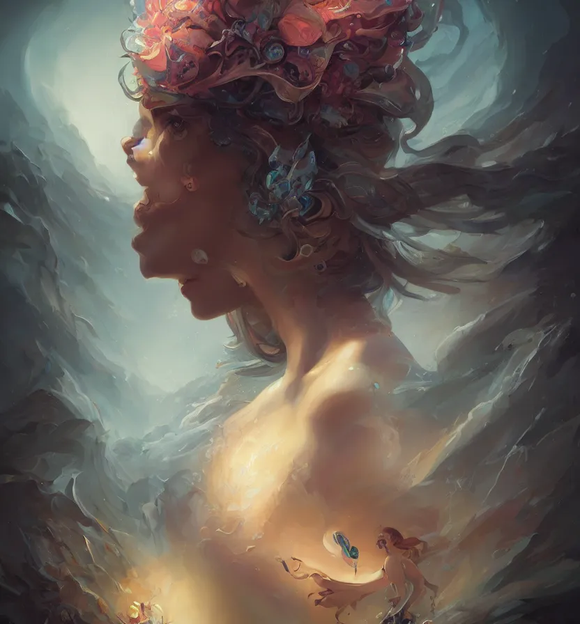 Prompt: a portrait of a beautiful elegant elemental entity, highly detailed, digital painting, concept art, sharp focus, by Peter Mohrbacher, wlop, dan mumford, vivid colors, high contrast,8k resolution, intricate, photorealistic, smooth