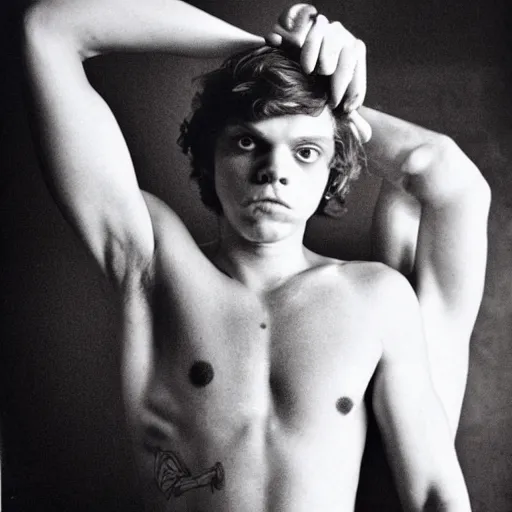 Prompt: evan peters showing his arm pits, by nan goldin, by larry clark, by terry richardson, fashion, vman magazine