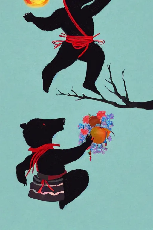 anthropomorphic asian black bear samurai, lifting up a | Stable