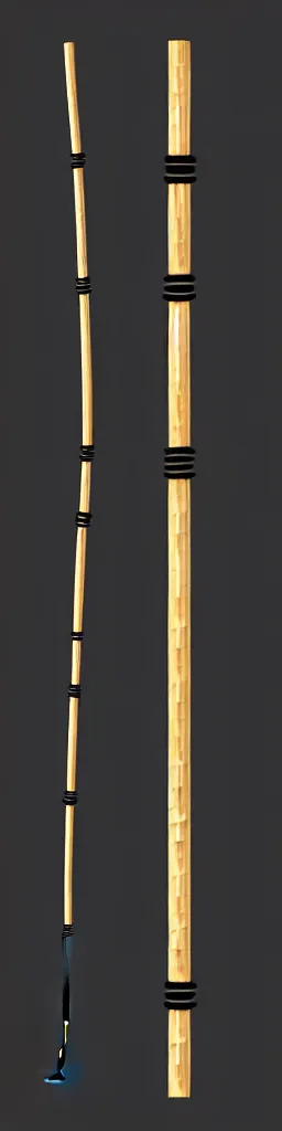 Image similar to picture of a single wooden long futuristic thin ninja staff with some black ornaments, highlight, weapon, cyberpunk, sci - fi, fantasy, close shot, single long stick, bright background