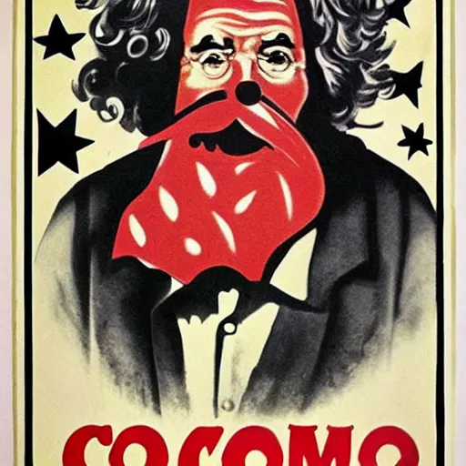 Prompt: communist clown portrait, soviet propaganda style, poster, carl marx