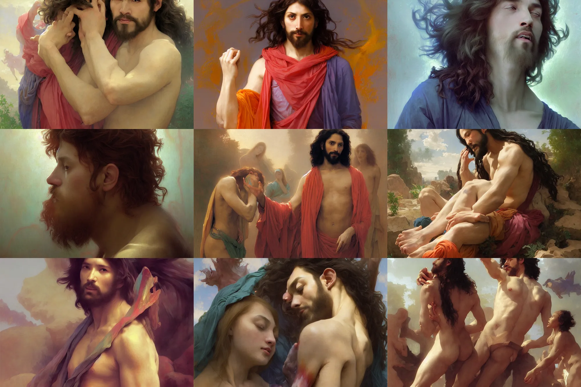 Prompt: Vibrant depiction of Jesus Shedding his Human form illustration by Ruan Jia and Mandy Jurgens and William-Adolphe Bouguereau, Artgerm, 4k, digital art, surreal, space dandy style, highly detailed, godsend, artstation, digital painting, concept art, smooth, sharp focus, illustration by Ruan Jia and Mandy Jurgens and William-Adolphe Bouguereau