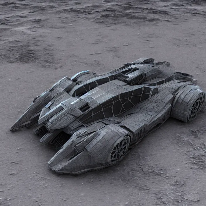 Image similar to a 3 d render of a cyberpunk dragon car on the moon, 8 k, realistic, dynamic, artstation, digital art