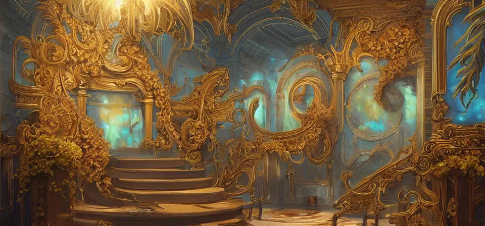 Image similar to vaporwave ombre detailed vast and ornate luxury hotel lobby. underwater themed. highly detailed, digital painting, artstation, concept art, smooth, sharp focus, illustration, ed hopper, chris moore. artgerm, tomasz alen kopera, peter mohrbacher, donato giancola, joseph christian leyendecker, wlop, boris vallejo