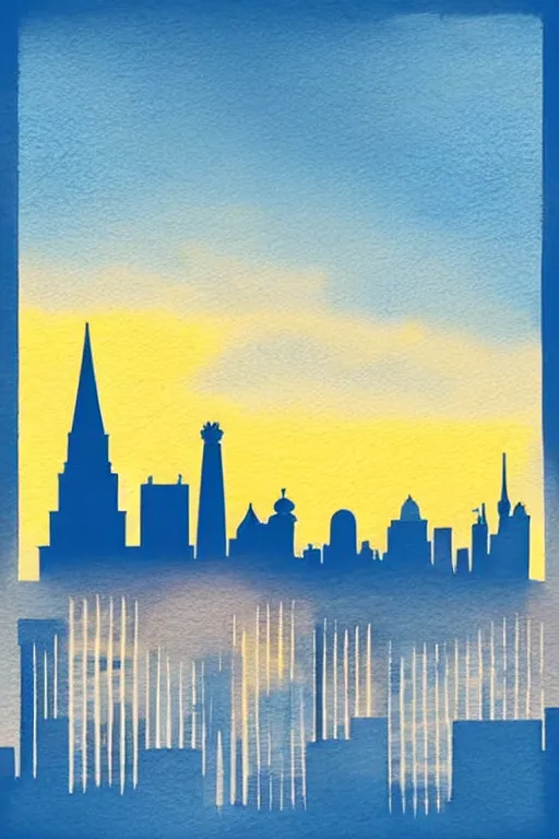 Image similar to minimalist watercolor art of moscow skyline at sunset, illustration, vector art