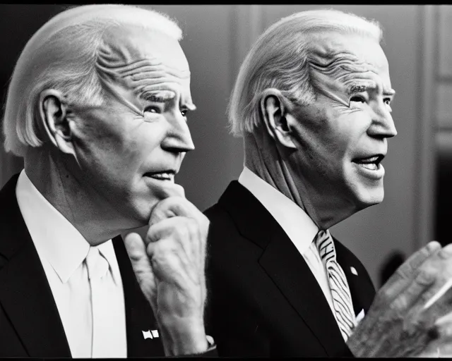 Image similar to president joe biden face to face with president joe biden, nikon 3 5 mm, photograph