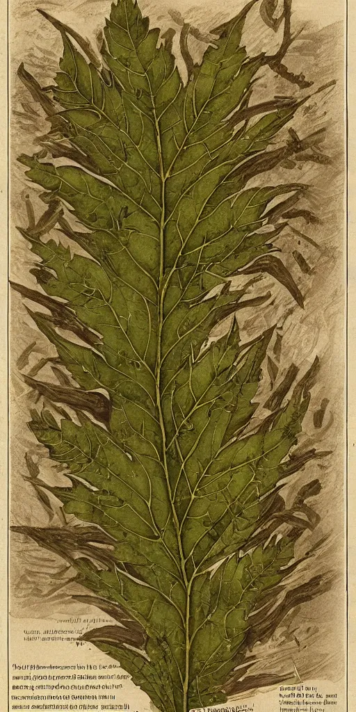 Image similar to scan of the leaves of an old cursed herbarium, by john howe, infographic, textbook, marginalia