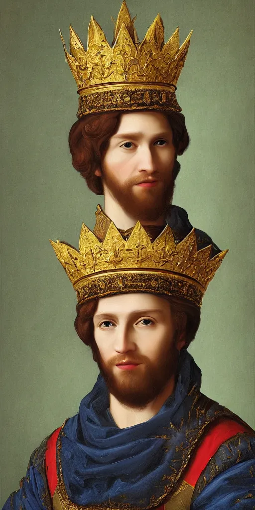 Prompt: royalty king in renaissance outfit and gold crown, painting, canvas, art by eldarzakirov, smooth, sharp focus