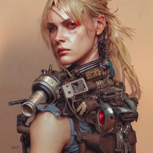 Image similar to brutalist Portrait of Tank Girl, intricate, wild, highly detailed, digital painting, artstation, concept art, smooth, sharp focus, illustration, art by artgerm and greg rutkowski and alphonse mucha and Hajime Sorayama