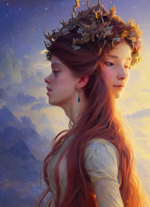 Image similar to highly detailed portrait of princess with long hairs, stephen bliss, unreal engine, fantasy art by greg rutkowski, and renoir loish, rhads, ferdinand knab, makoto shinkai and lois van baarle, ilya kuvshinov, rossdraws, tom bagshaw, alphonse mucha, global illumination, radiant light, detailed and intricate environment