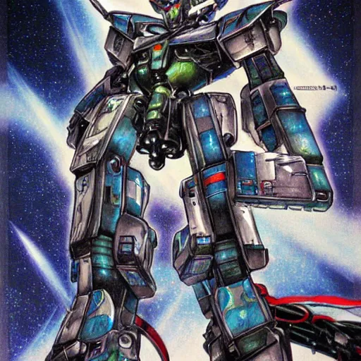 Image similar to simple concept art of an amazingly designed voltron robot. an award winning yoshitaka amano poster. a masterpiece by james gurney. deep color.