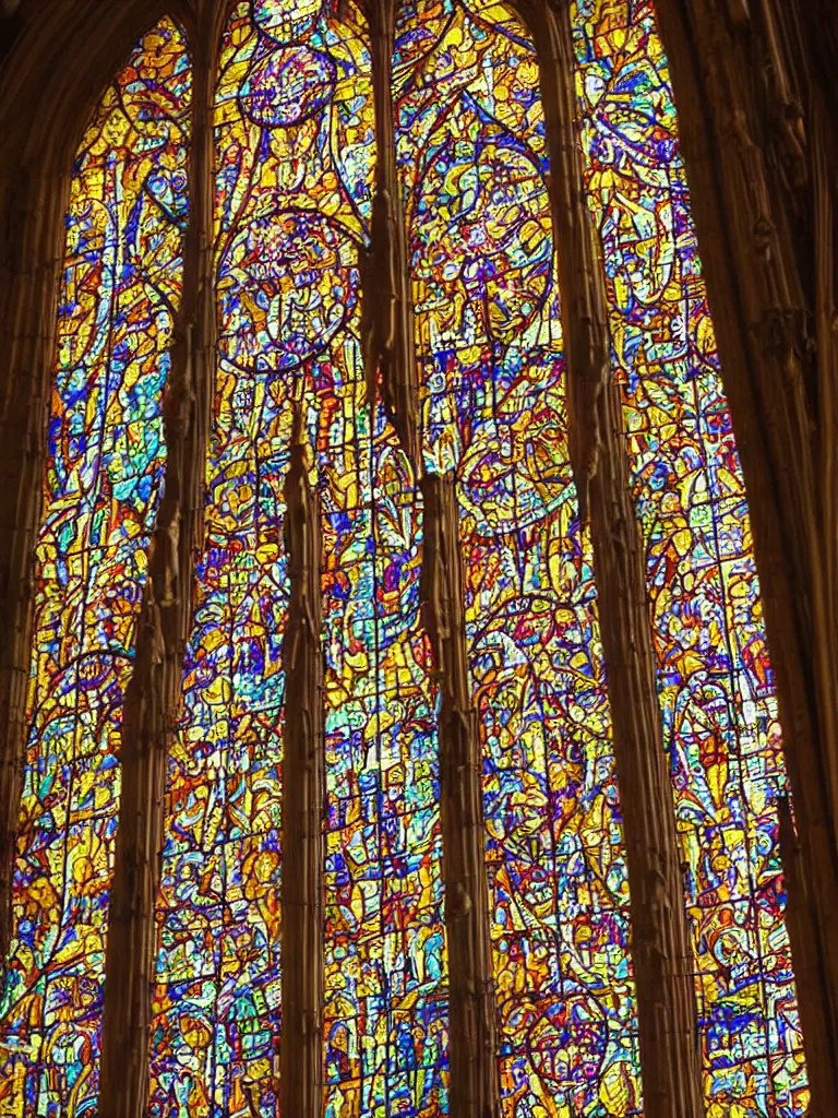 Prompt: cathedral!!!!!, stained glass window!!!!!, beautiful!!!!!! aesthetic!!!!!!!!, rays, colorful