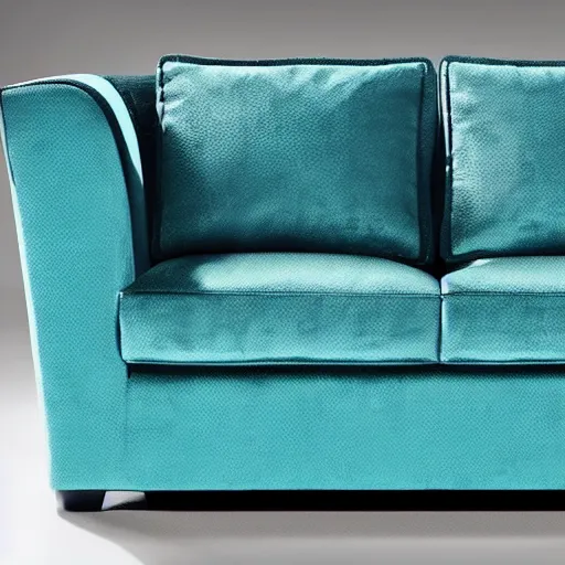 Prompt: a sofa designed by versace in the style of versace dylan turquoise, advertising photography