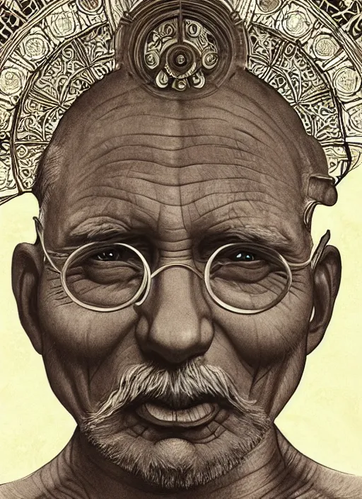 Prompt: Ghandi as an Astartes, beautiful detailed eyes, cute, fantasy, intricate, elegant, highly detailed, digital painting, 4k, HDR, concept art, detailed jewelry, smooth, sharp focus, illustration, art by Artgerm, H R Giger and Alphonse Mucha