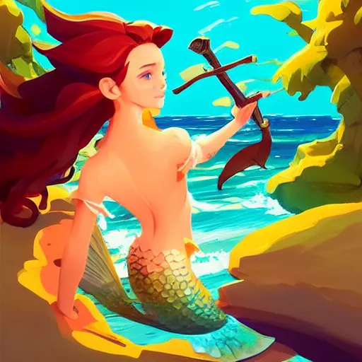 Image similar to painting mermaid treasure on sea of thieves game avatar hero smooth face median photoshop filter cutout vector, behance hd by jesper ejsing, by rhads, makoto shinkai and lois van baarle, ilya kuvshinov, rossdraws global illumination