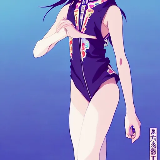 Image similar to a beautiful boyish japanese emma watson alluring instagram model, wearing elegant japanese hiphop leotard outfit with subtle mayan patterns and native fashion, aztec street fashion bathing suit, jrpg fashion, gapmoe yandere grimdark, trending on pixiv fanbox, painted by greg rutkowski makoto shinkai takashi takeuchi studio ghibli, akihiko yoshida