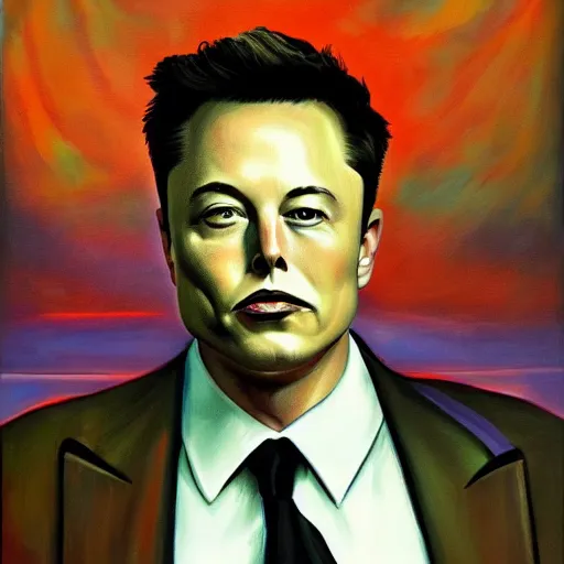 Image similar to Surrealist Portrait painting of Elon Musk, futuristic