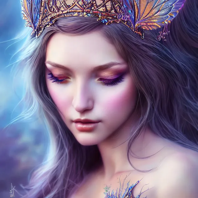 Image similar to beautiful adult fairy queen, highly detailed, 4 k, hdr, smooth, sharp focus, high resolution, award - winning photo, artgerm, photorealistic