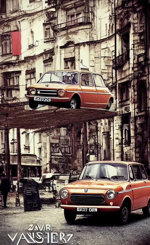 Prompt: vaz 2101 fiat 124 in east European city. Film poster. Epic cinematic