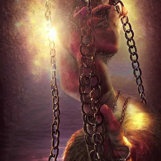 Image similar to relinquished god in chains, fantasy, beautiful digital art