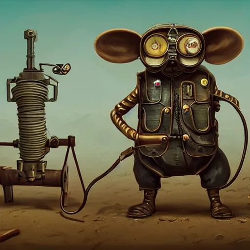 Image similar to a rat with steampunk googles, by simon stalenhag