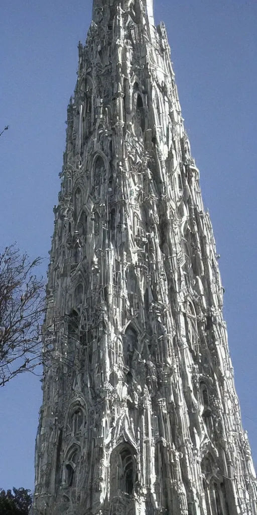 Image similar to elven architecture, tower made of silver, beautiful, tall