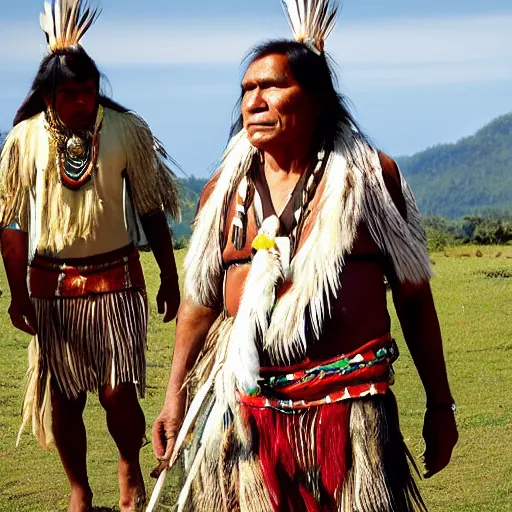 Image similar to native american indigenous man wearing traditional clothing, walking to the right, png