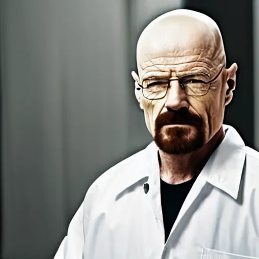 Image similar to walter white staring at camera, creepily, tight shot