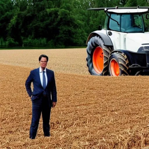 Image similar to Mark Rutte as farmer holding a pitchfork