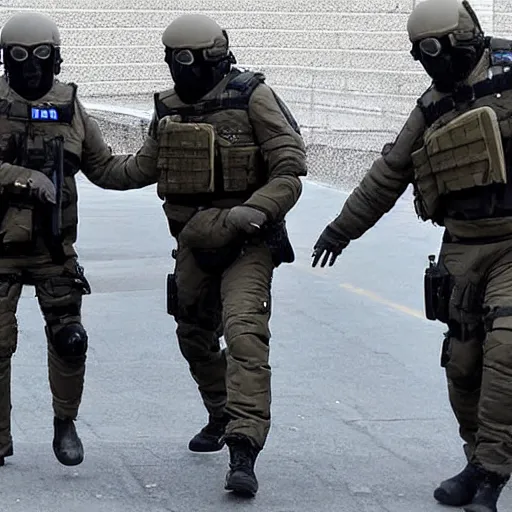 Image similar to grey alien being arrested by russian special forces