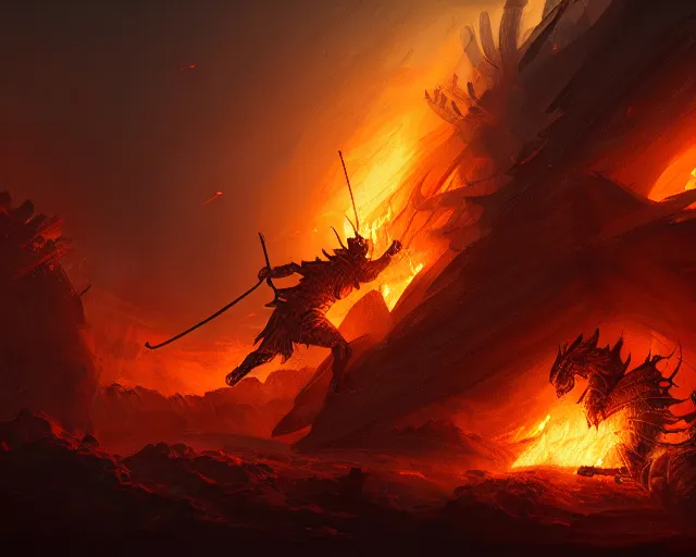 Image similar to battle of kings, fire and dust, action, dramatic lighting, intricate, wild, highly detailed, digital painting, artstation, concept art, smooth, sharp focus, illustration