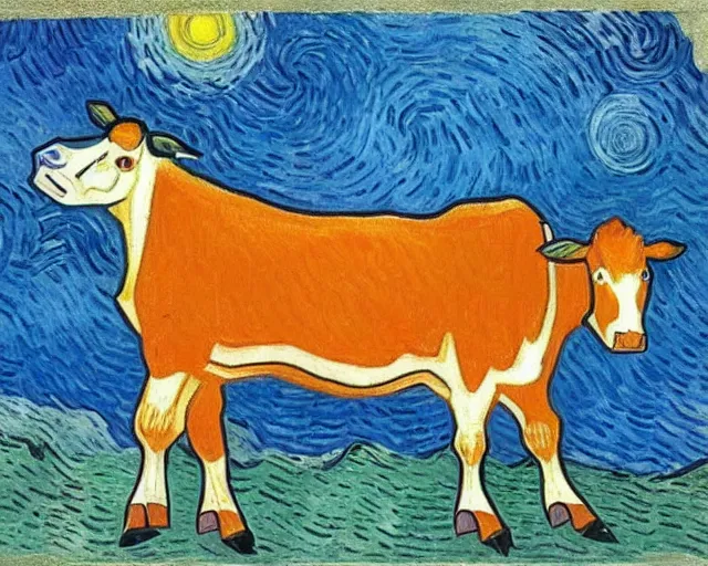 Prompt: a cow is running in the sky ， by van gogh, - h 7 0 4