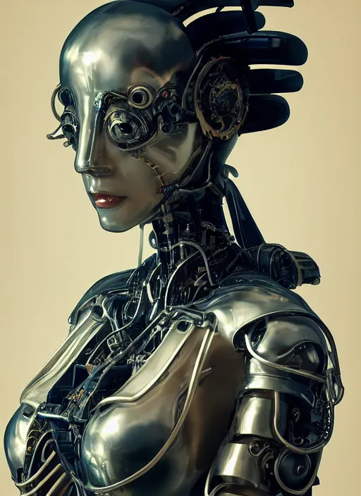 Prompt: portrait of a sexy futuristic geisha cyborg, made from mechanical parts, kintsugi, modern fine art, fractal, intricate, elegant, highly detailed, digital photography, subsurface scattering, in the style of ghost, by jheronimus bosch and greg rutkowski,