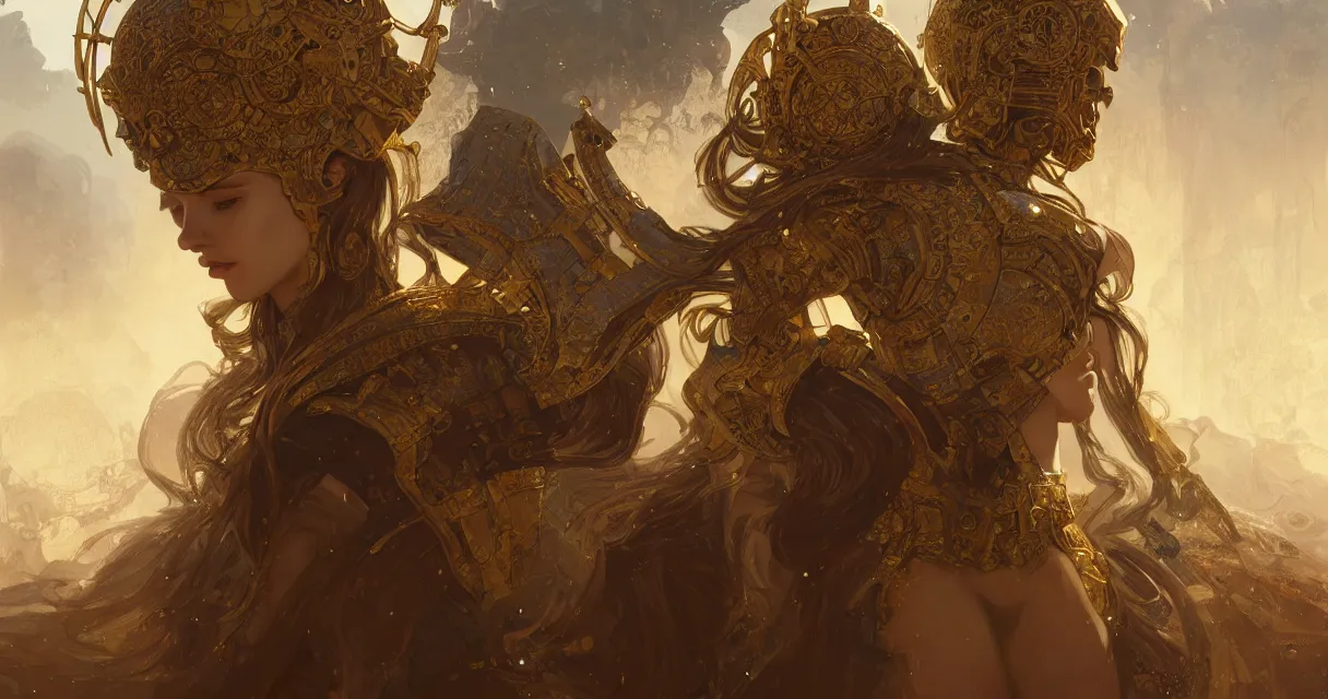 Image similar to portrait knights of zodiac girl, golden reflected armor, in ruined agora of athens, ssci - fi and fantasy, intricate and very very beautiful and elegant, highly detailed, digital painting, artstation, concept art, frostbite engine, smooth and sharp focus, illustration, art by tian zi and wlop and alphonse mucha