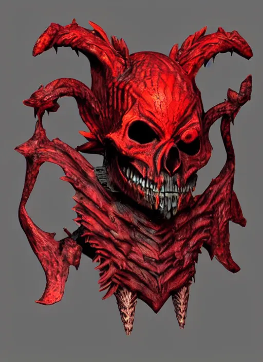 Image similar to red dragonborn barbarian, skull mask, dark fantasy, anime