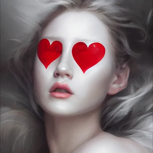 Prompt: epic masterpiece of cinematographic hyperrealism where a beautiful red heart appears, the background of the image is white. realistic shaded lighting poster by craig mallismo, artgerm, jeremy lipkin and michael garmash, unreal engine, radiant light, detailed and intricate environment, digital art, art station trends