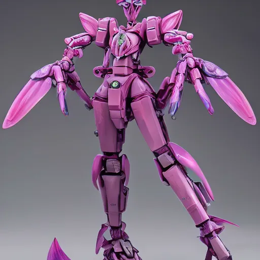 Image similar to futuristic nymphaea themed mecha waterlily upper body four arms vines, flower sepals forming helmet, evangelion, nymphaea, 8 k hd resolution, barbatos gundam with floral inlay, bandai box art, star wars, makoto kobayashi, frank gehry, raymond swanland