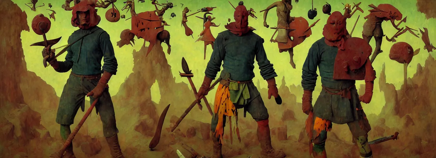 Image similar to full - body portrait surreal colorful clay fighting barbarian rpg character concept art anatomy, action pose, very coherent and colorful high contrast masterpiece by norman rockwell franz sedlacek hieronymus bosch dean ellis simon stalenhag rene magritte gediminas pranckevicius, dark shadows, sunny day, hard lighting, reference sheet white! background