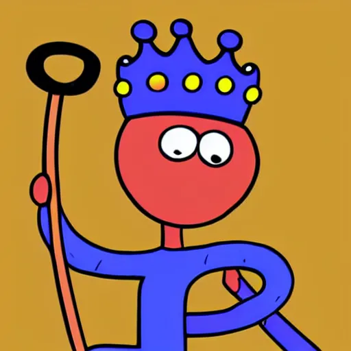 Image similar to kidney bean holding a staff, wearing crown, cartoon character, digital art, fun,