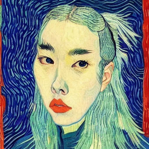 Image similar to korean billie eilish by vincent van gogh