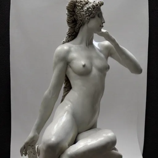 Image similar to sculpture of persephone, goddess of the underworld, made by miguel angel, art station, concept art, carrara marble